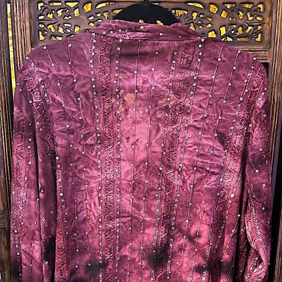 ELEMENTZ RUBY RED MAROON CRANBERRY DOUBLE SHIRT BLOUSE W/ MULTICOLOR SEQUINS 2X - Picture 4 of 5